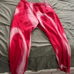 red and pink tie dye sweats, comfy and soft